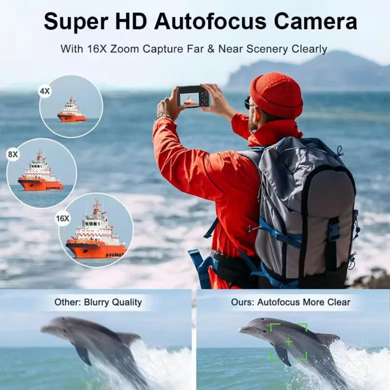 Digital Camera Portable 16X Zoom Video Camcorder Photography Telephoto Camera For Students Beginner Professional Photographer