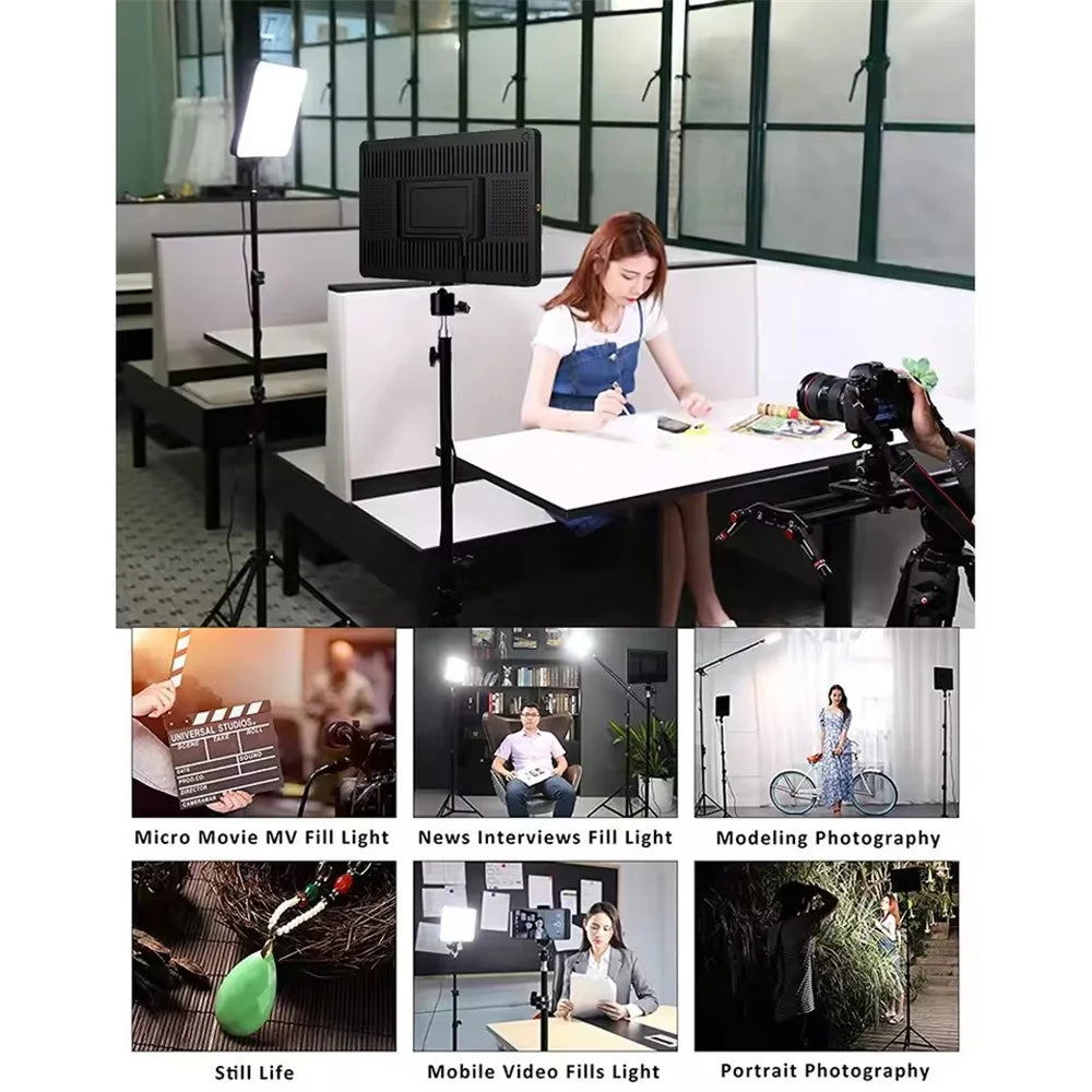 LED Video Light With Professional Tripod Stand Remote Control Dimmable Panel Lighting Photo Studio Live Photography Fill-in Lamp